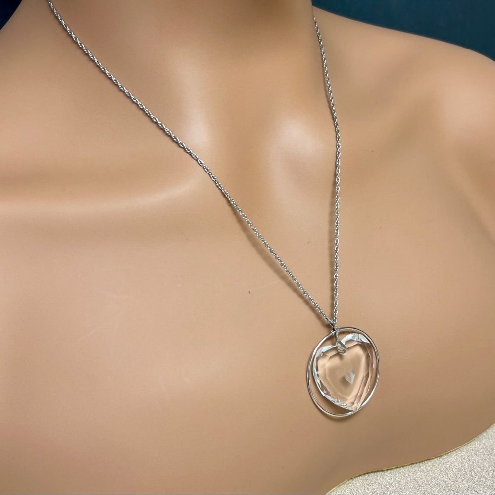 Sparkling Crystal Glass Floating Heart Pendant Necklace
